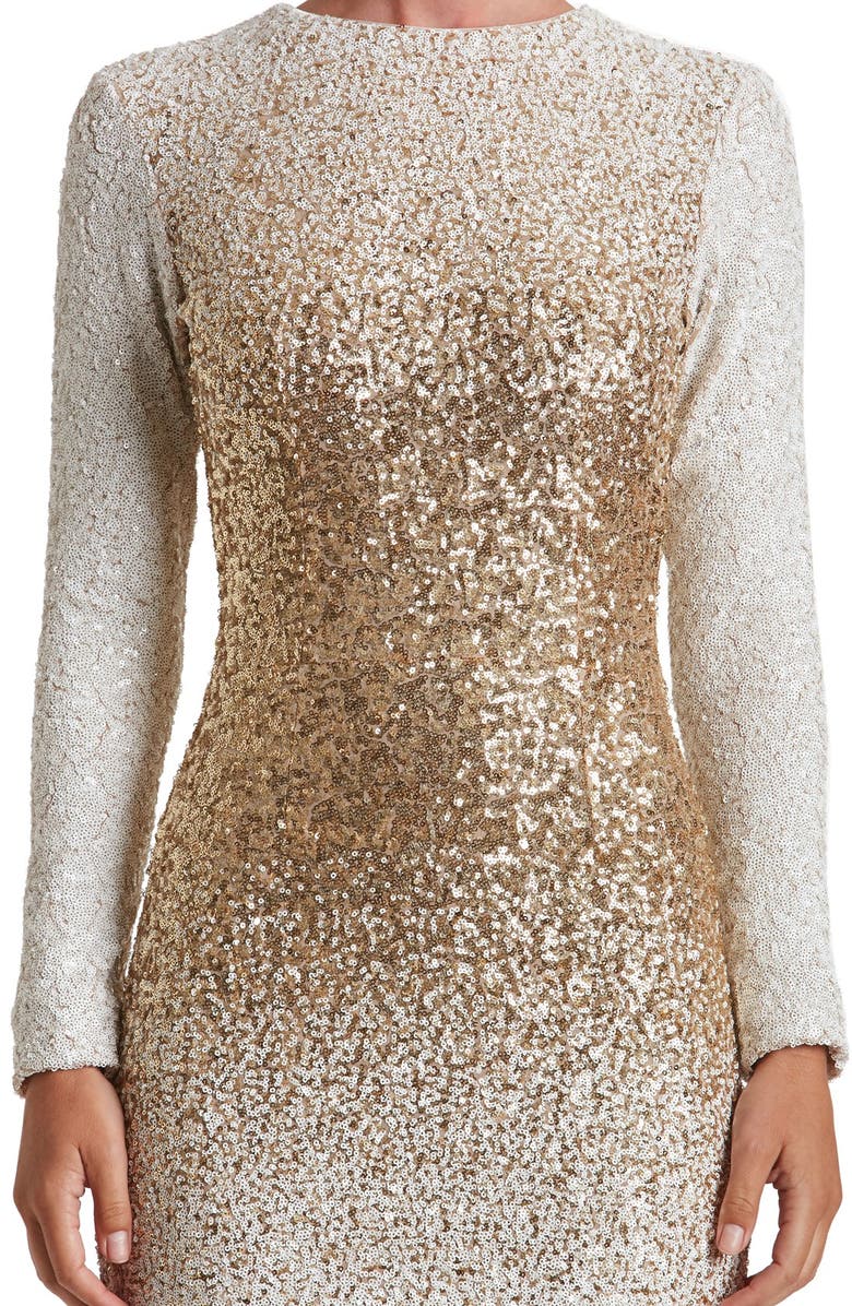 Dress the Population Brooke Sequin Midi Dress, Alternate, color, White/ Gold Ombre