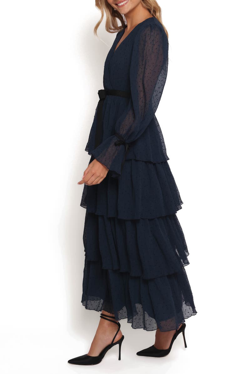 Petal & Pup Antoinette Long Sleeve Tiered Clip Dot Chiffon Cocktail Dress, Alternate, color,