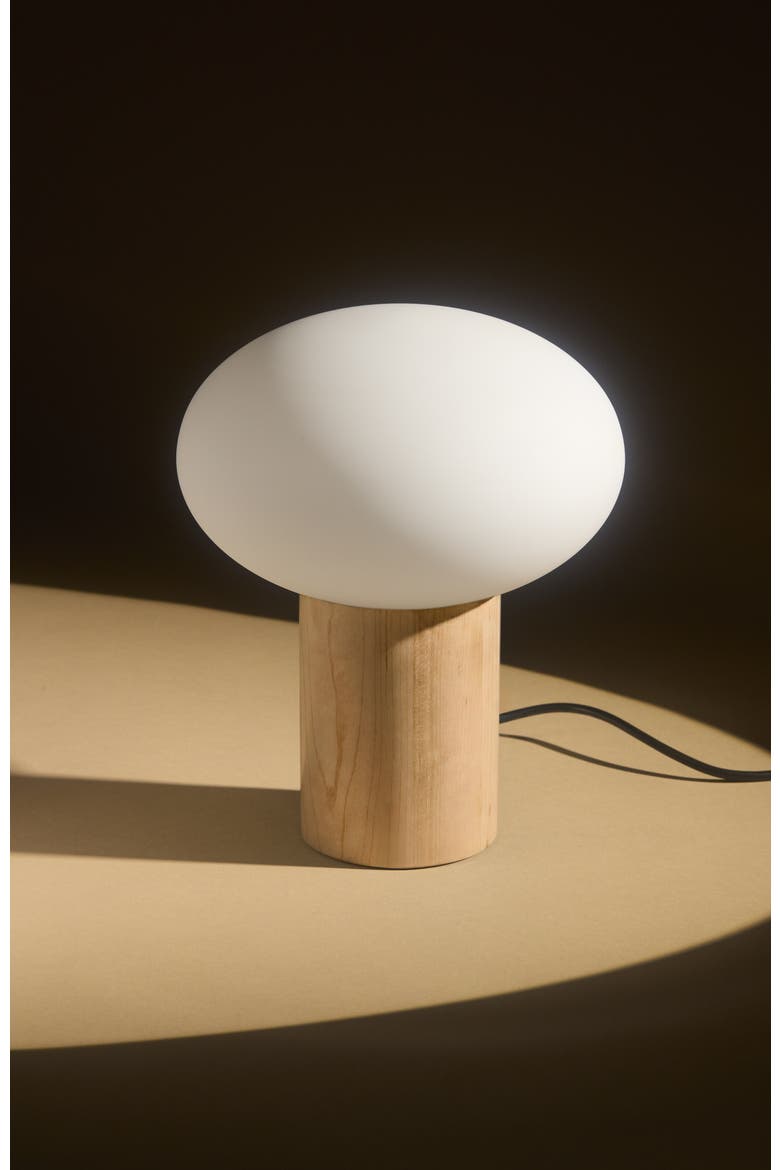 Ivy 9.5" Modern LED Table Lamp with Oval Frosted Glass Shade and Phone Charging USB-C Port, Alternate, color, Wood
