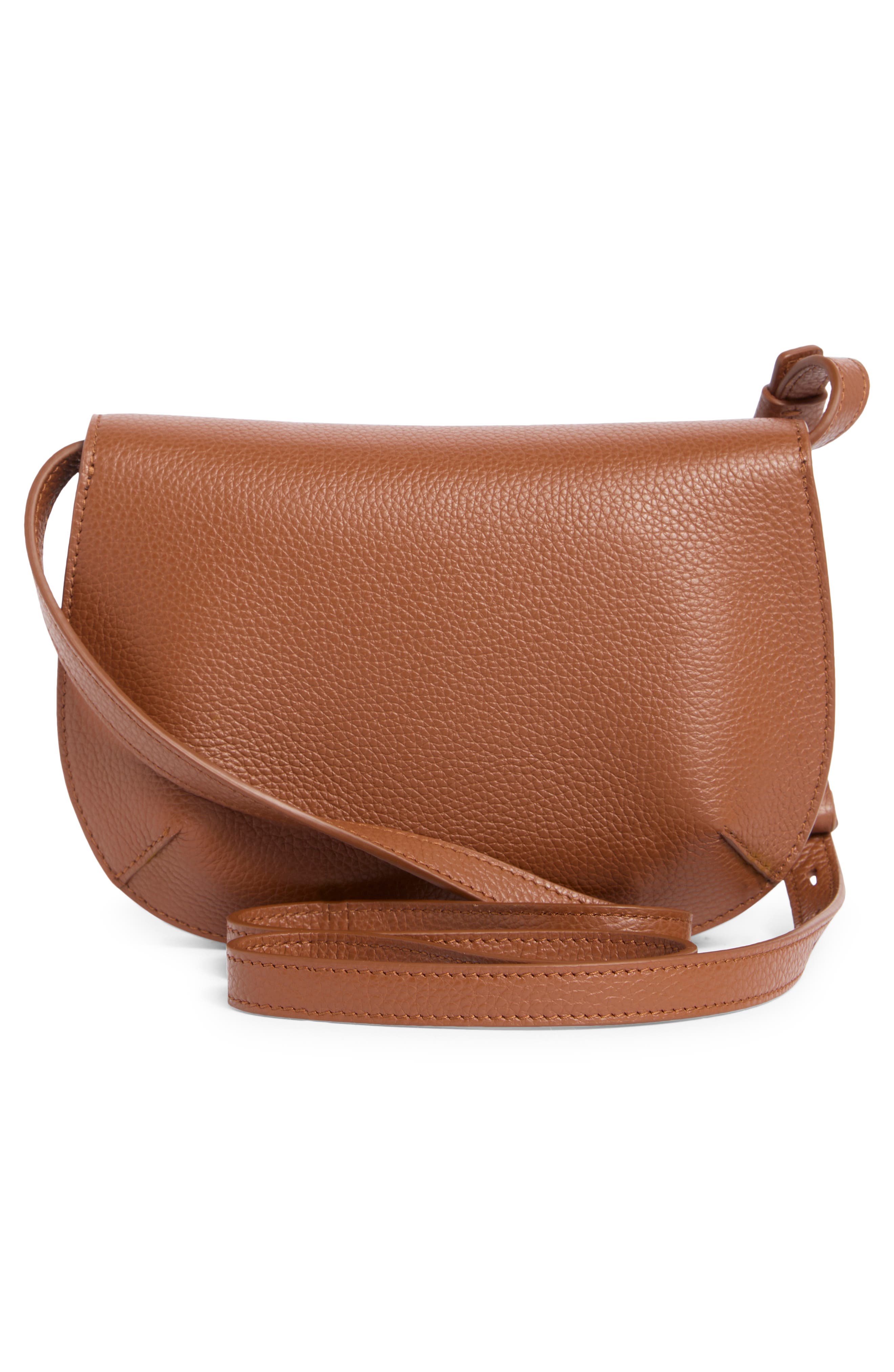 FERRAGAMO Lizzy Double Gancio Leather Crossbody Bag, Alternate, color, New Cognac/ Testa Di Moro