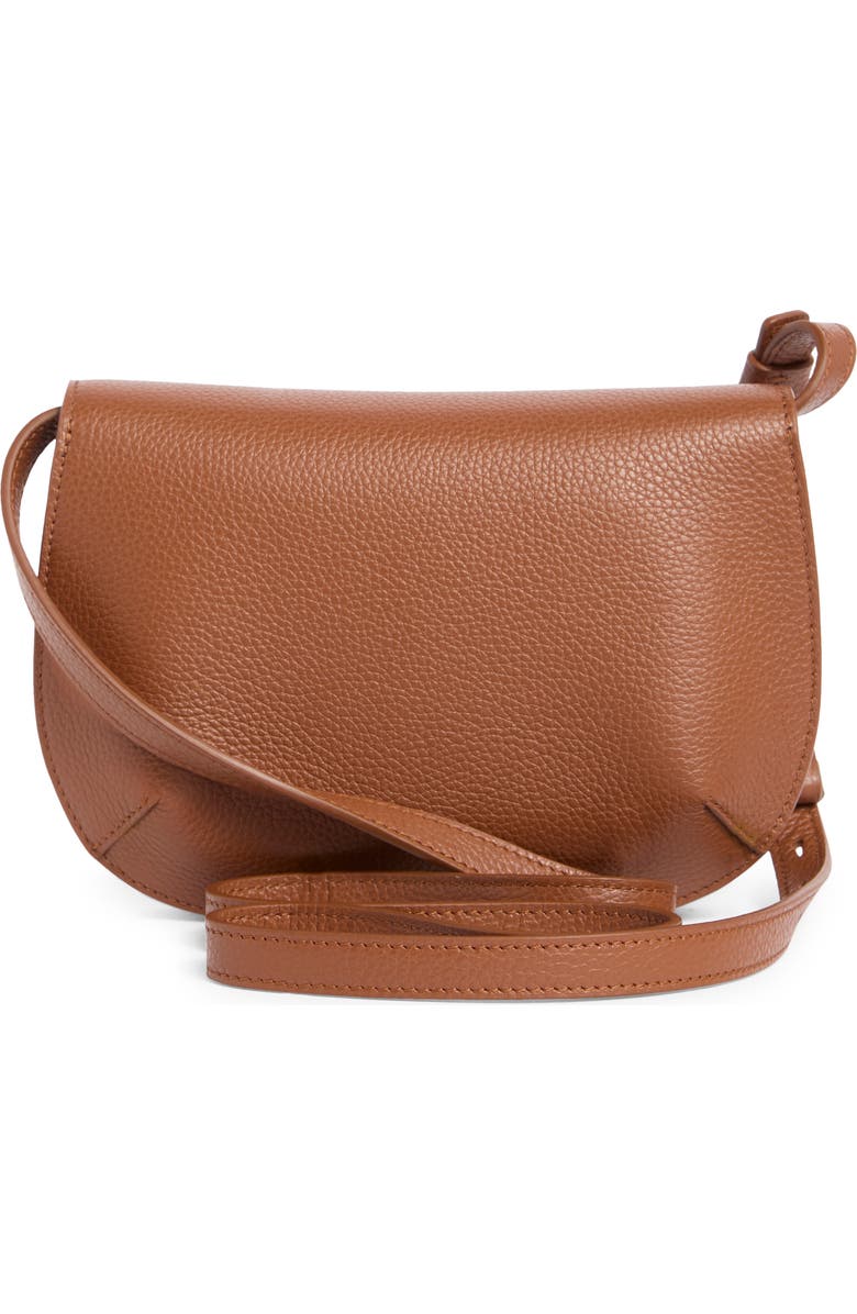 FERRAGAMO Lizzy Double Gancio Leather Crossbody Bag, Alternate, color, New Cognac/ Testa Di Moro