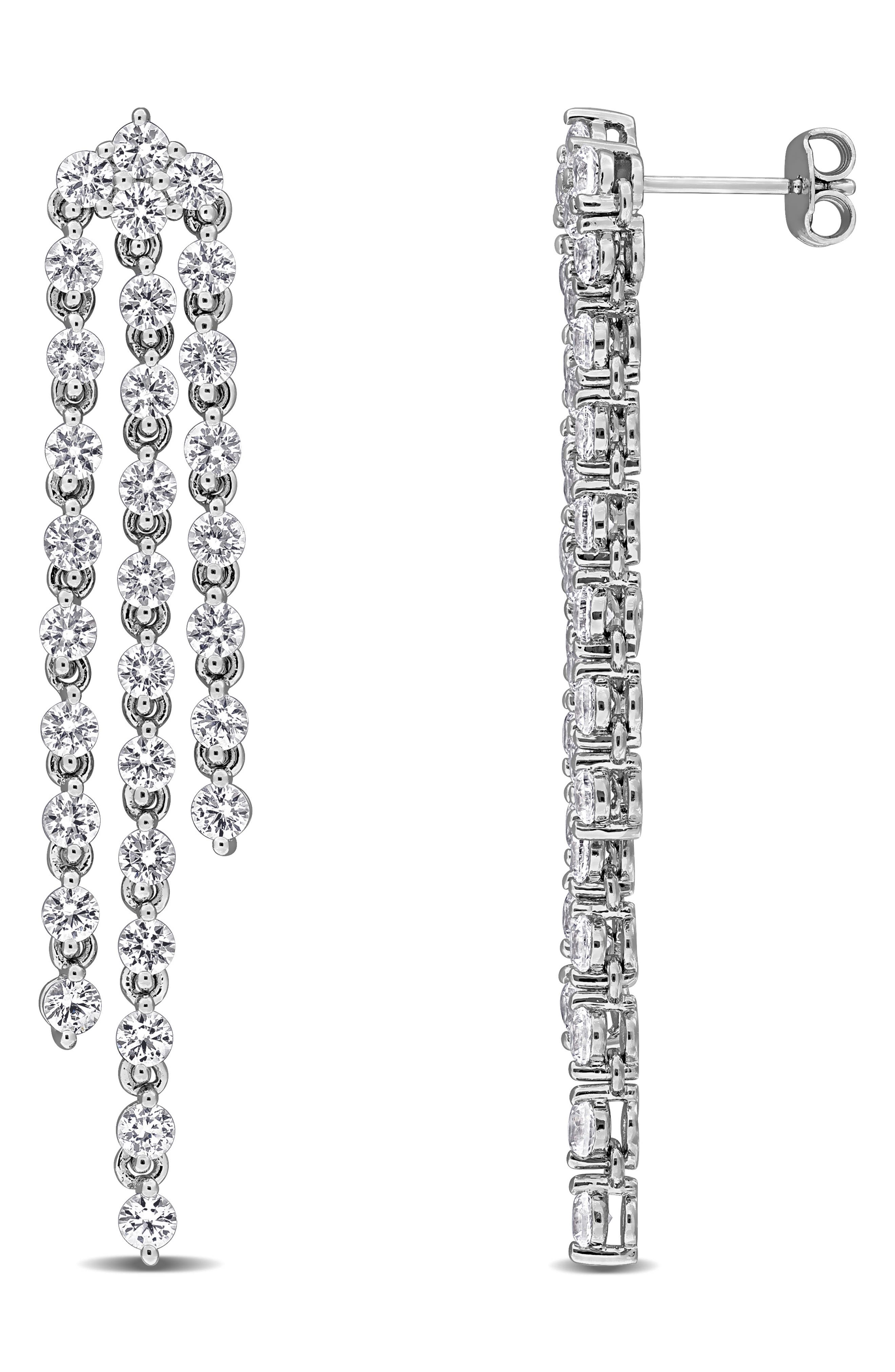 Sterling Silver Created White Sapphire Chandelier Earrings