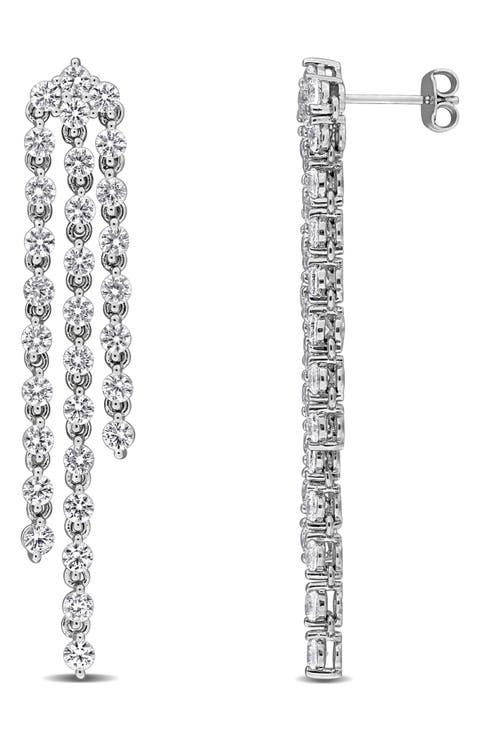 Sterling Silver Created White Sapphire Chandelier Earrings