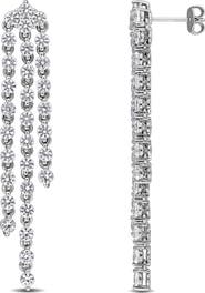 DELMAR Sterling Silver Created White Sapphire Chandelier Earrings