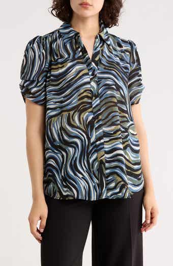 Patterned Pinch Sleeve Button-Up Shirt