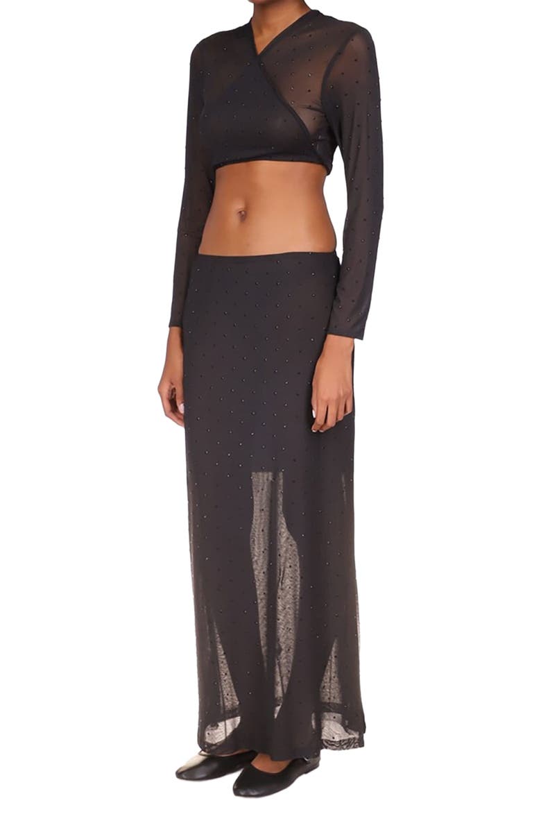 Anna Sui Rhinestone Mesh Skirt, Main, color, Black