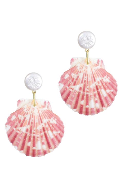 Faux Pearl Shell Drop Earrings