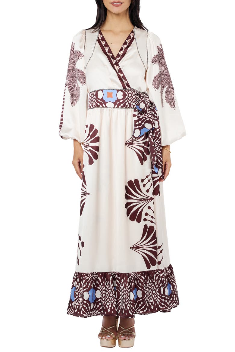 Willow Print Long Sleeve Satin Maxi Dress, Main, color, CREAM MULTI