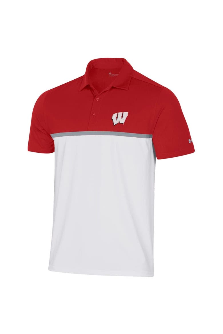 Men's Under Armour White/Red Wisconsin Badgers HeatGear Game Day Polo, Alternate, color, White