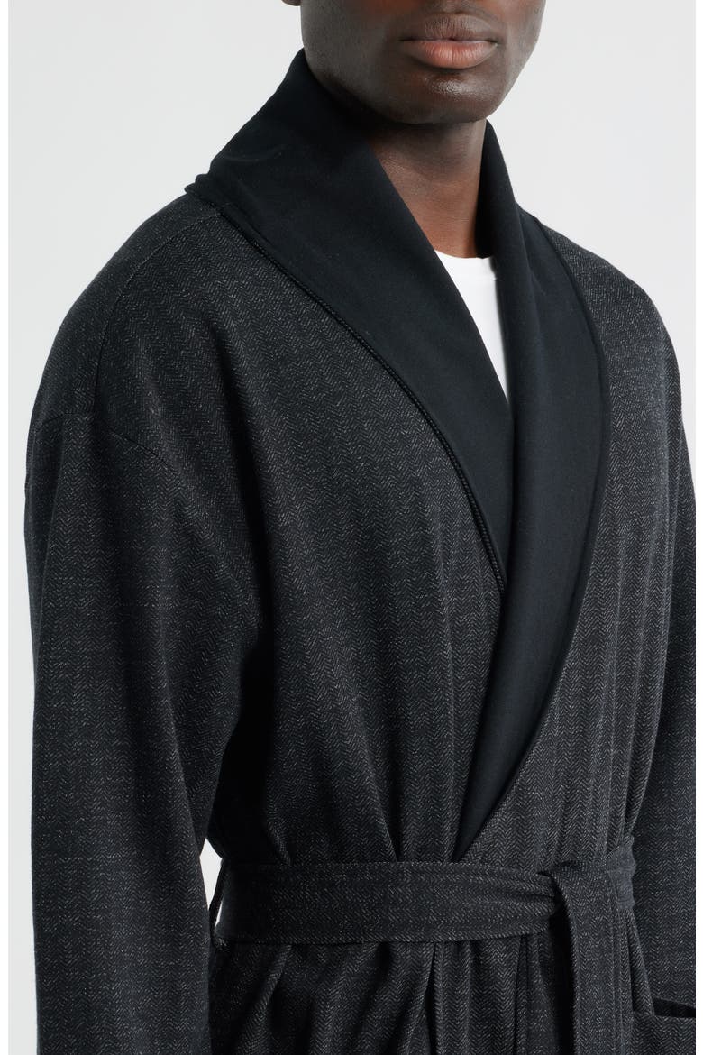 Shawl Collar Cotton Blend Herringbone Robe, Alternate, color, BLACK CHEVRON