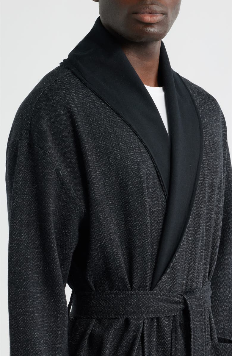 Majestic International Shawl Collar Cotton Blend Herringbone Robe, Alternate, color, Black Chevron