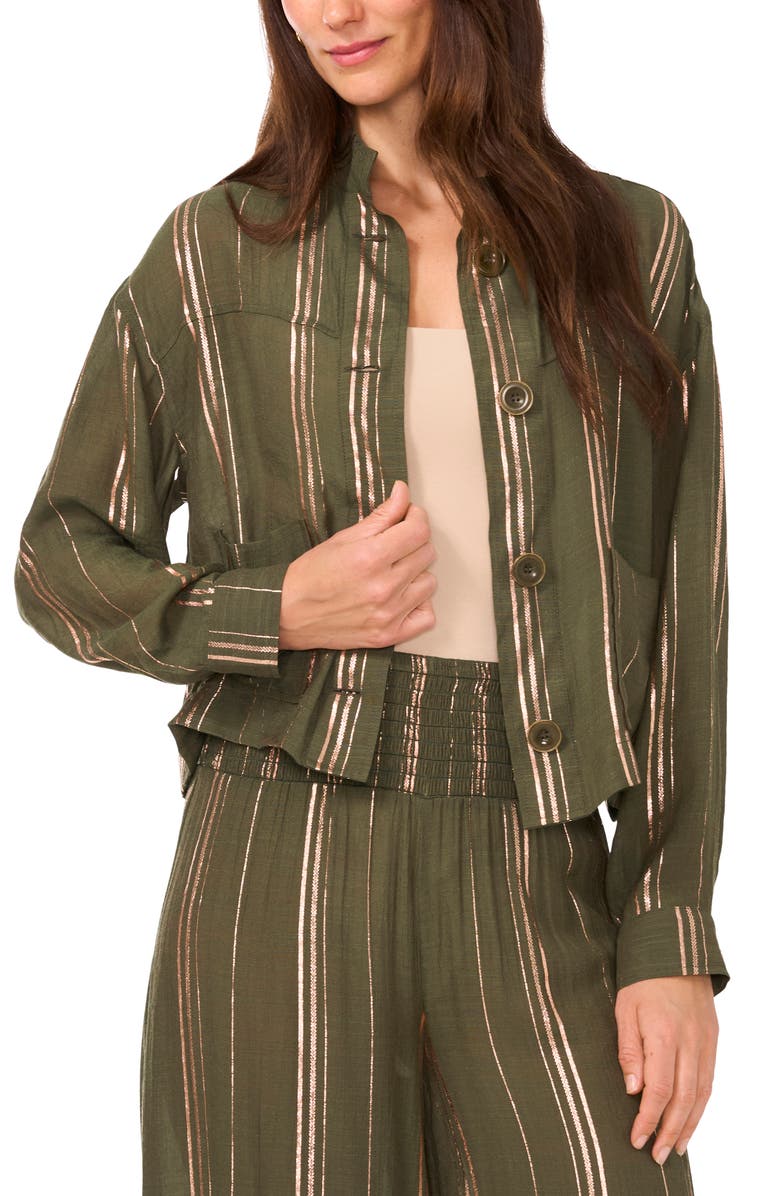 Vince Camuto Metallic Stripe Jacket, Alternate, color, Olive Moss