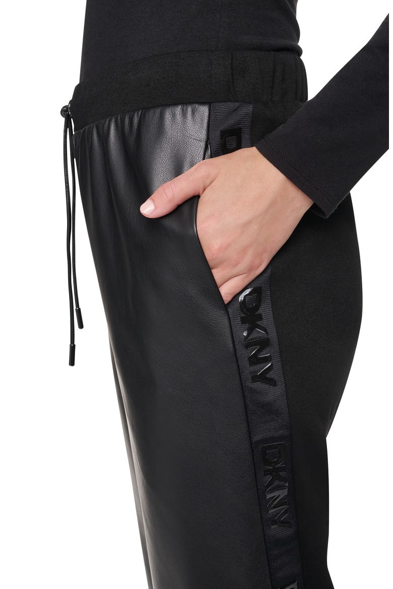 Faux Leather & Ponte Joggers, Alternate, color, BLACK