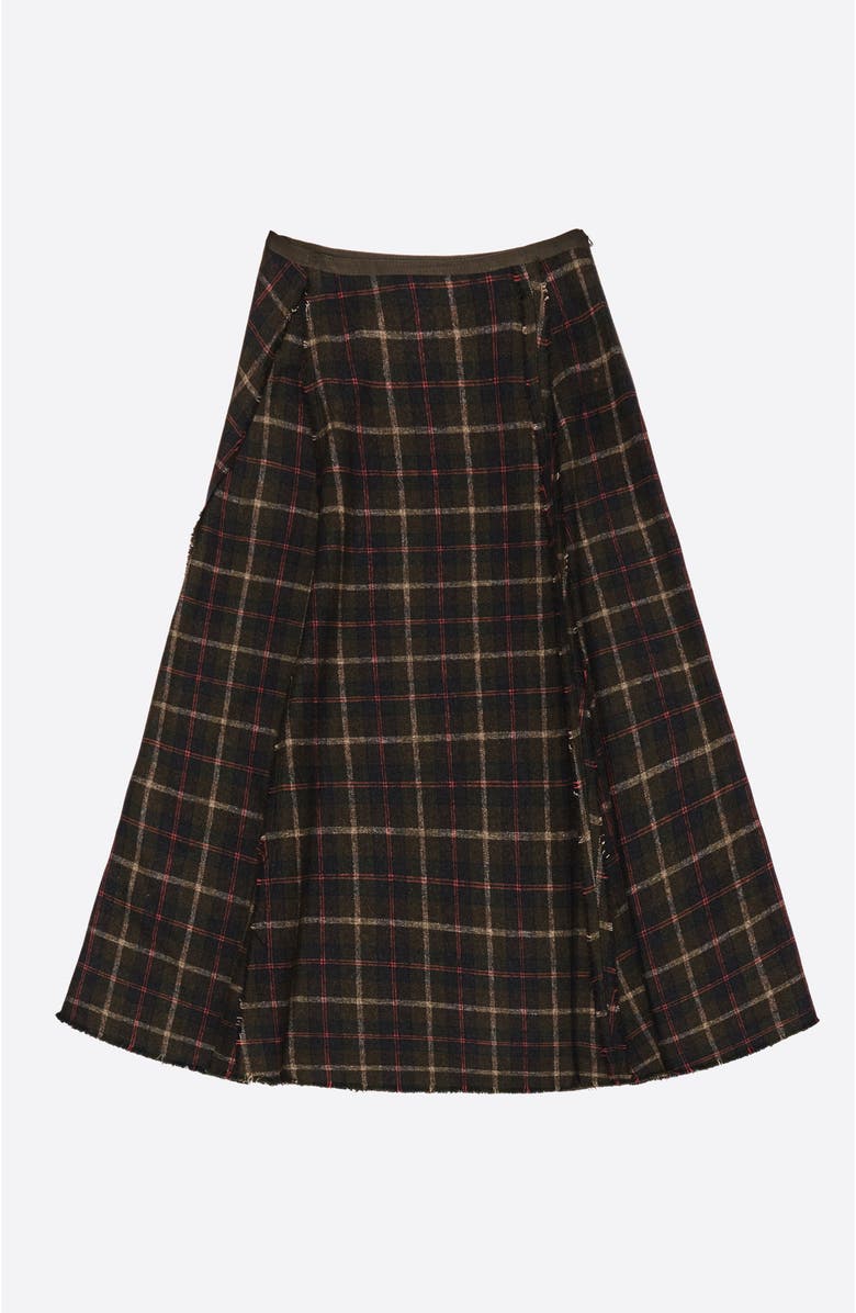 Bimba y Lola Checked Wool Skirt, Alternate, color, Dark Khaki
