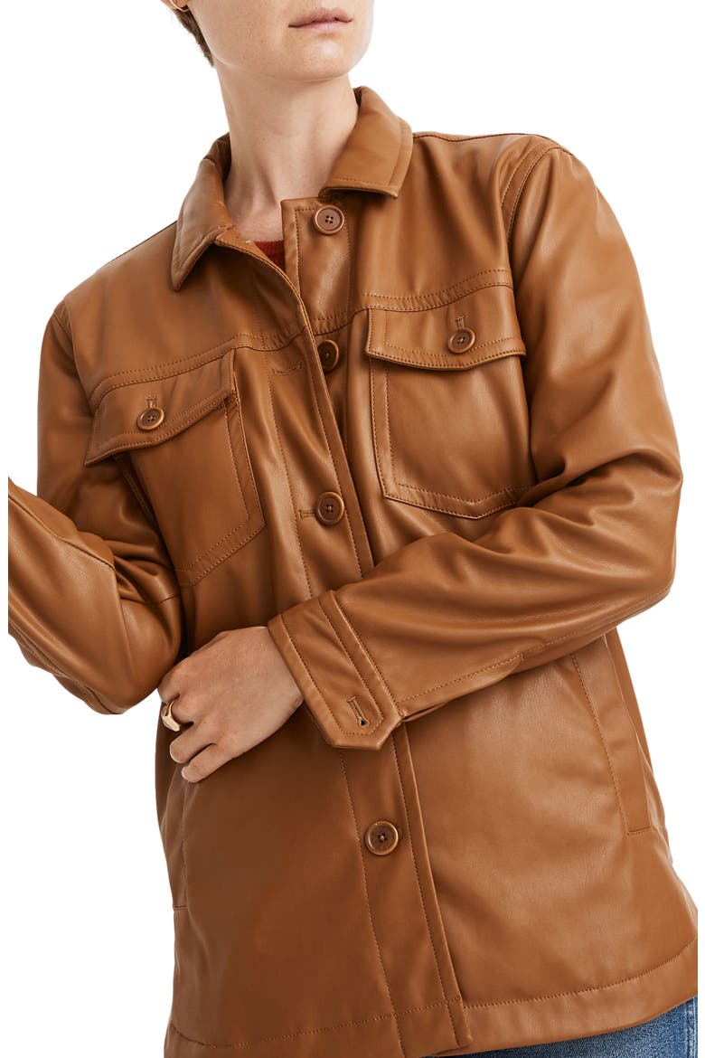 Faux Leather Chore Jacket, Alternate, color, DRIED CEDAR