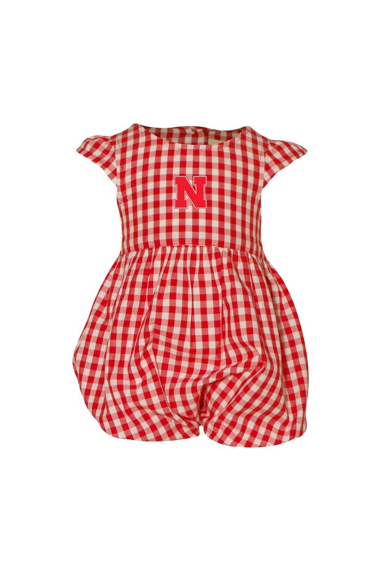 Girl's Infant Garb Scarlet Nebraska Huskers Cara Gingham Ruffled Bodysuit, Main, color, Scarlet