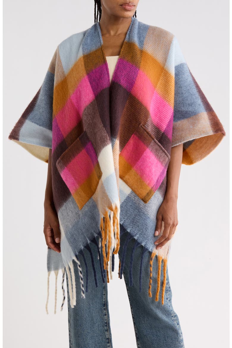 Cozy Blanket Ruana, Main, color, HOT PINK MULTI