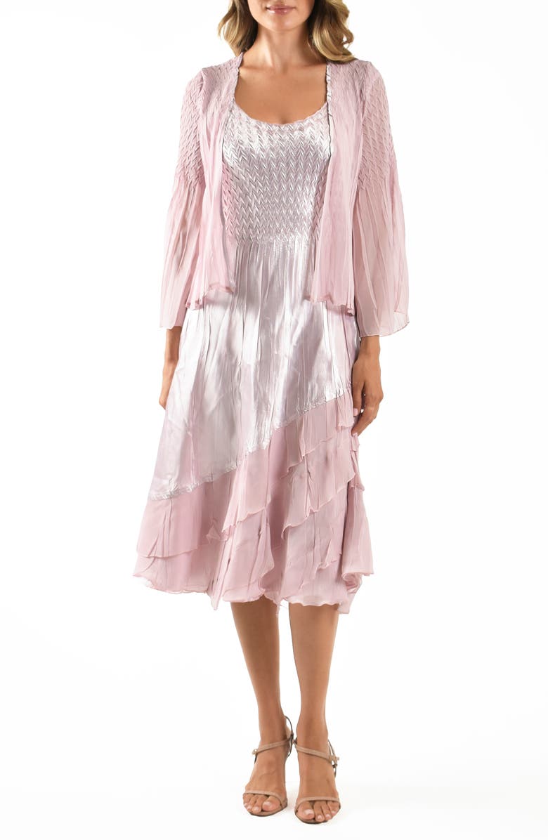 Komarov Charmeuse & Chiffon Dress with Jacket, Main, color, Lotus