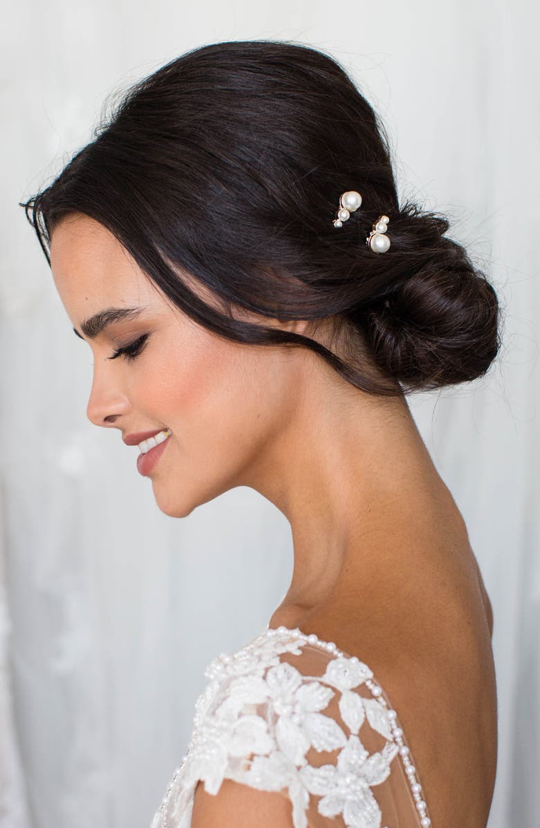 Brides & Hairpins Feya Set of 2 Imitation Pearl Hair Combs, Alternate, color, Gold