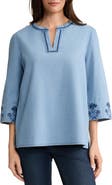 Jones New York Embroidered Cotton Chambray Top
