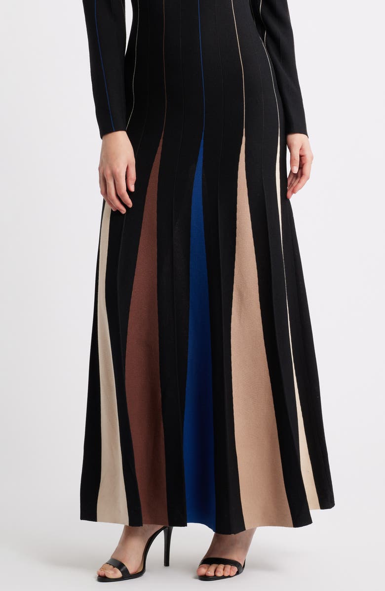 Misook Fit & Flare Long Sleeve Dress, Alternate, color, Black/Truffle/Snd/Biscott/Lazu