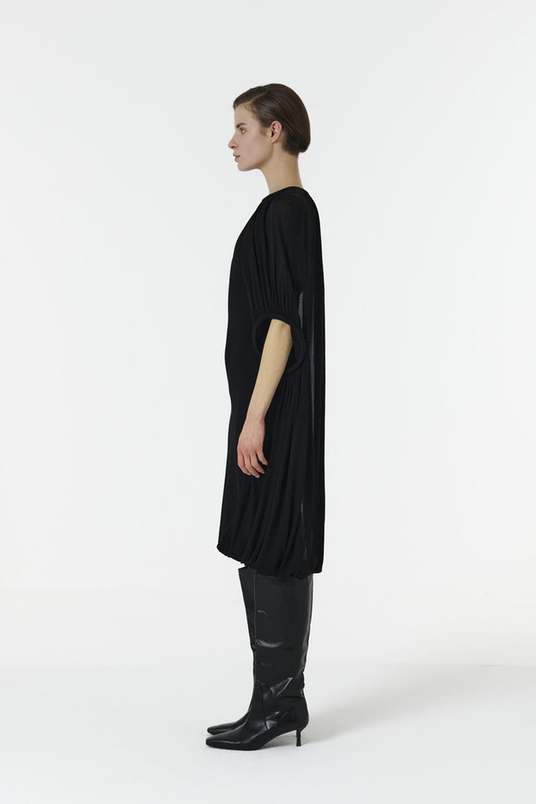 Asymmetric Shoulder Hoop Knit Dress, Alternate, color, Black