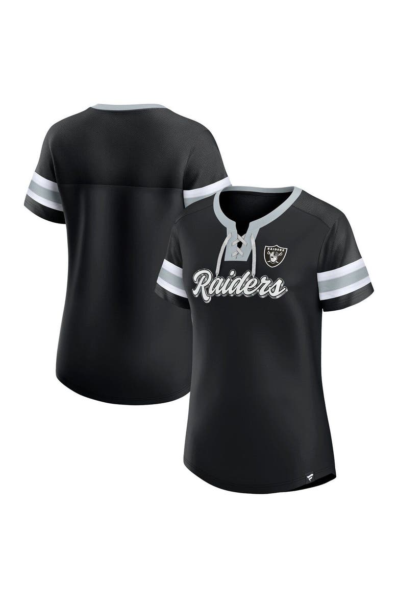 Women's Fanatics Branded Black Las Vegas Raiders Plus Size Original State Lace-Up T-Shirt, Main, color, Black