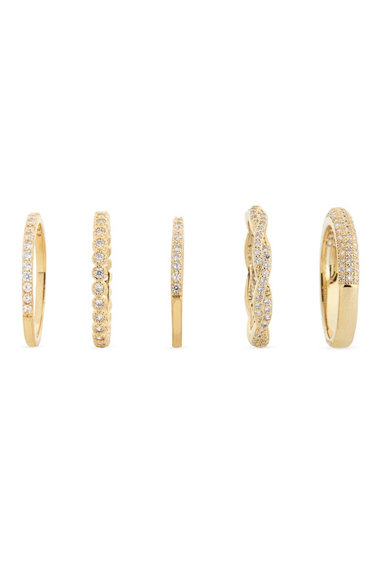 Set of 5 CZ Stackable Rings, Alternate, color, CLEAR- GOLD