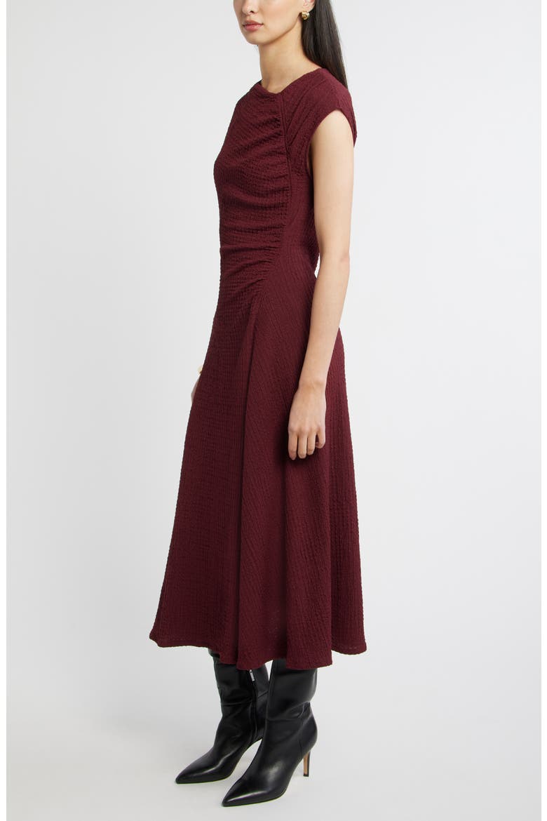Textured Ruched Midi Dress, Alternate, color, BURGUNDY TANNIN