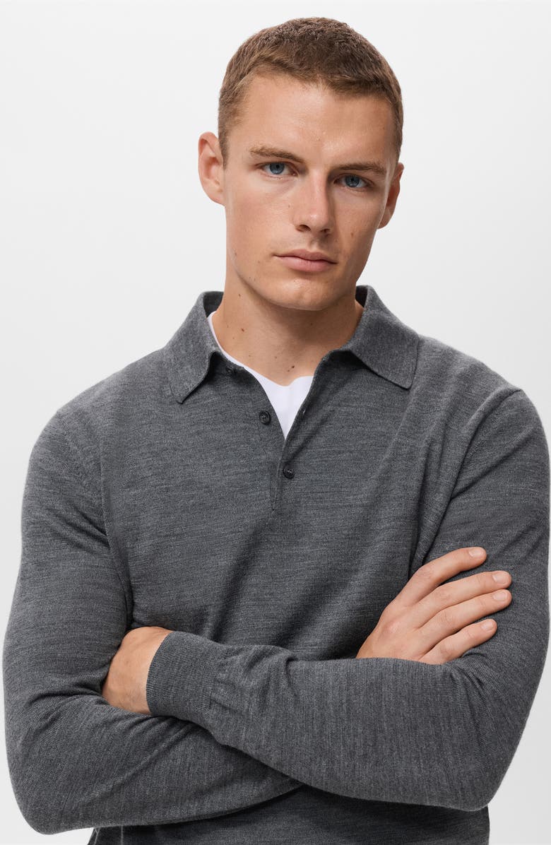 MANGO Wool Sweater Polo, Alternate, color, Medium Heather Grey