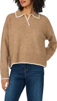 Halogen® Stitch Trim Johnny Collar Sweater