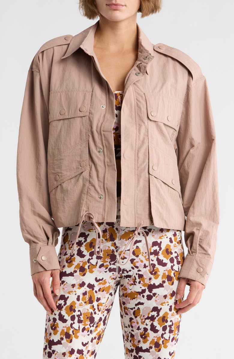 Faith Connexion Vanessa Crinkle Texture Crop Utility Jacket, Main, color, Fawn/ Brandy Rose