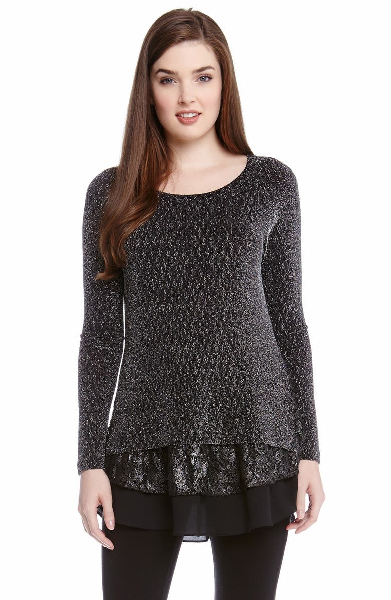 Karen Kane Lace Inset Sparkle Sweater, Alternate, color, 