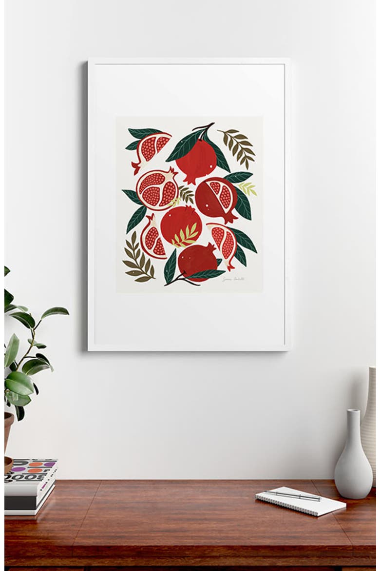 Pomegranates Pattern Framed Art Print, Alternate, color, RED/ GREEN