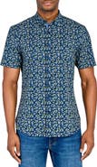 CONSTRUCT Slim Fit Mini Floral Recycled 4-Way Stretch Performance Short Sleeve Shirt