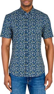CONSTRUCT Slim Fit Mini Floral Recycled 4-Way Stretch Performance Short Sleeve Shirt