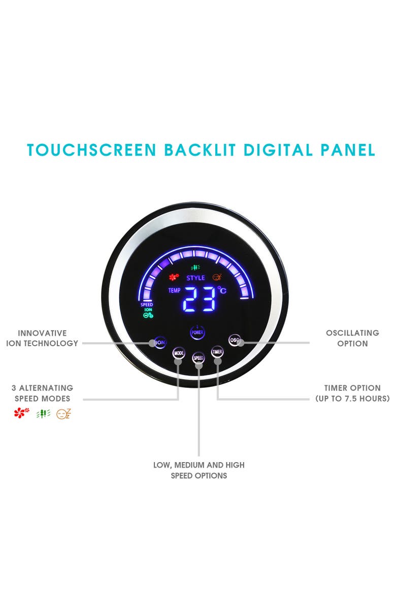 Vie Air 50in Luxury Digital 3 Speed High Velocity Tower Fan with Fresh Air Ionizer and Remote Control, Alternate, color, Black