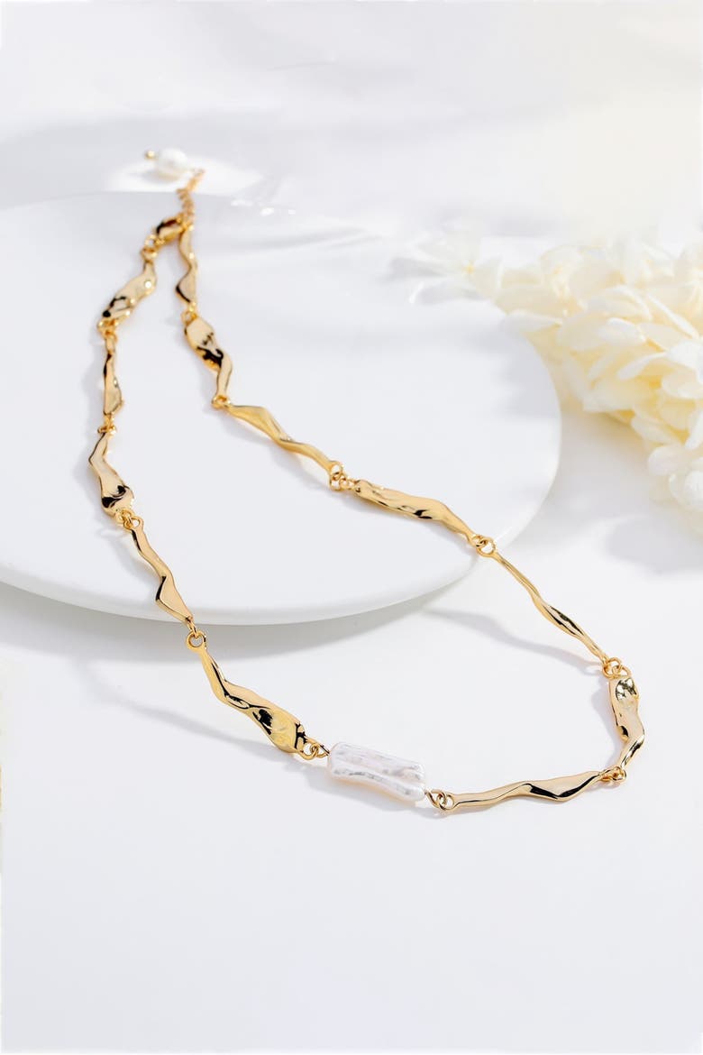 Freshwater Baroque Pearl Molten Necklace, Alternate, color, Gold