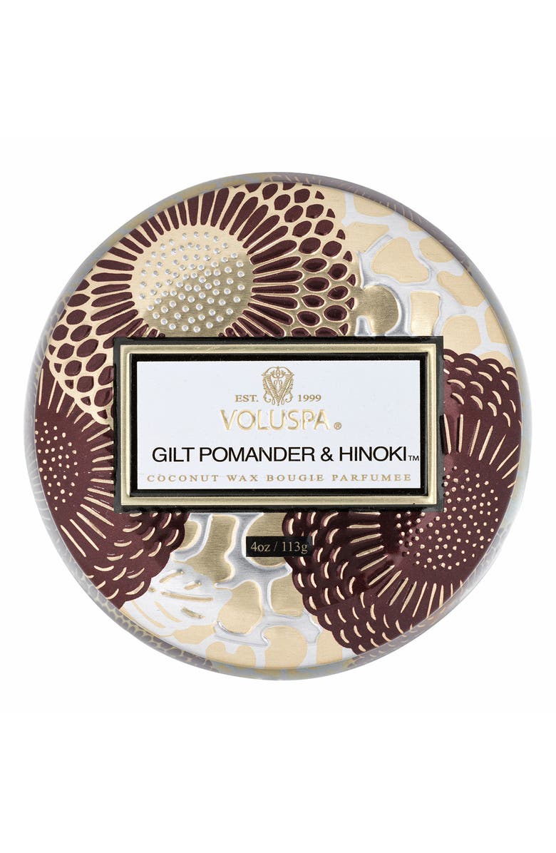 Voluspa Gilt Pomander & Hinoki Mini Tin Candle, Alternate, color, Gilt Pom/Hinoki