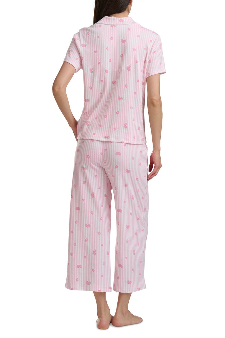 Notch Collar Crop Pajamas, Alternate, color, STRAWBERRY SAND STRIPE