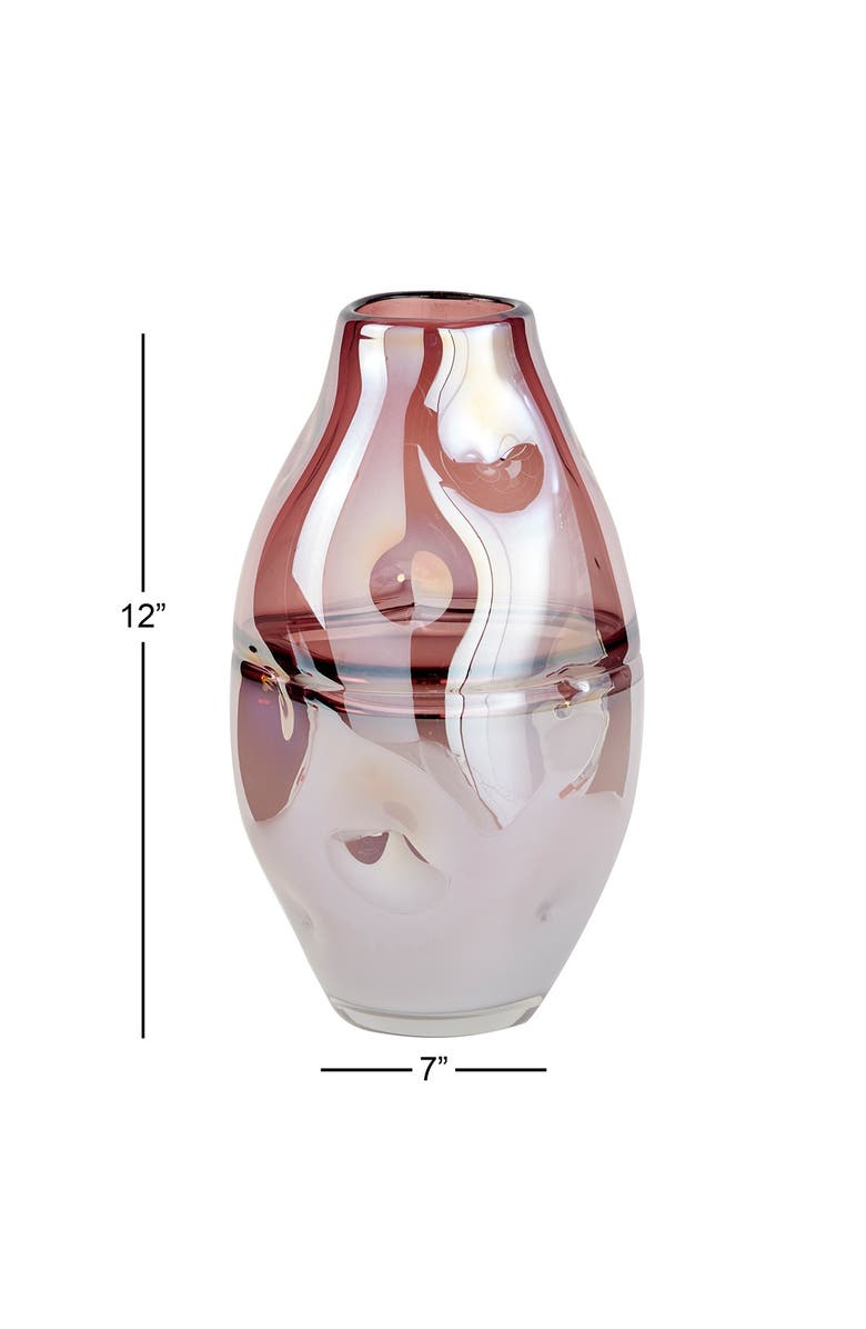 WILLOW ROW Large Round Dimpled Translucent & Red Vase, Alternate, color,