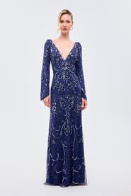 BEAUUT Deep Neck Embellished Sequins Maxi Dress