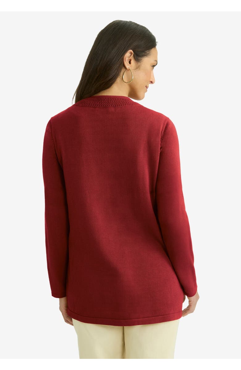 Jessica London Crochet Trim Cardigan, Alternate, color, Rich Burgundy