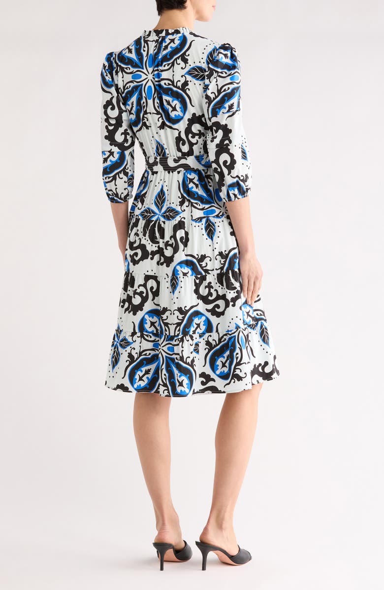 T Tahari Puff Sleeve Cotton Blend Tiered Dress, Alternate, color, Graphic Medallion Print