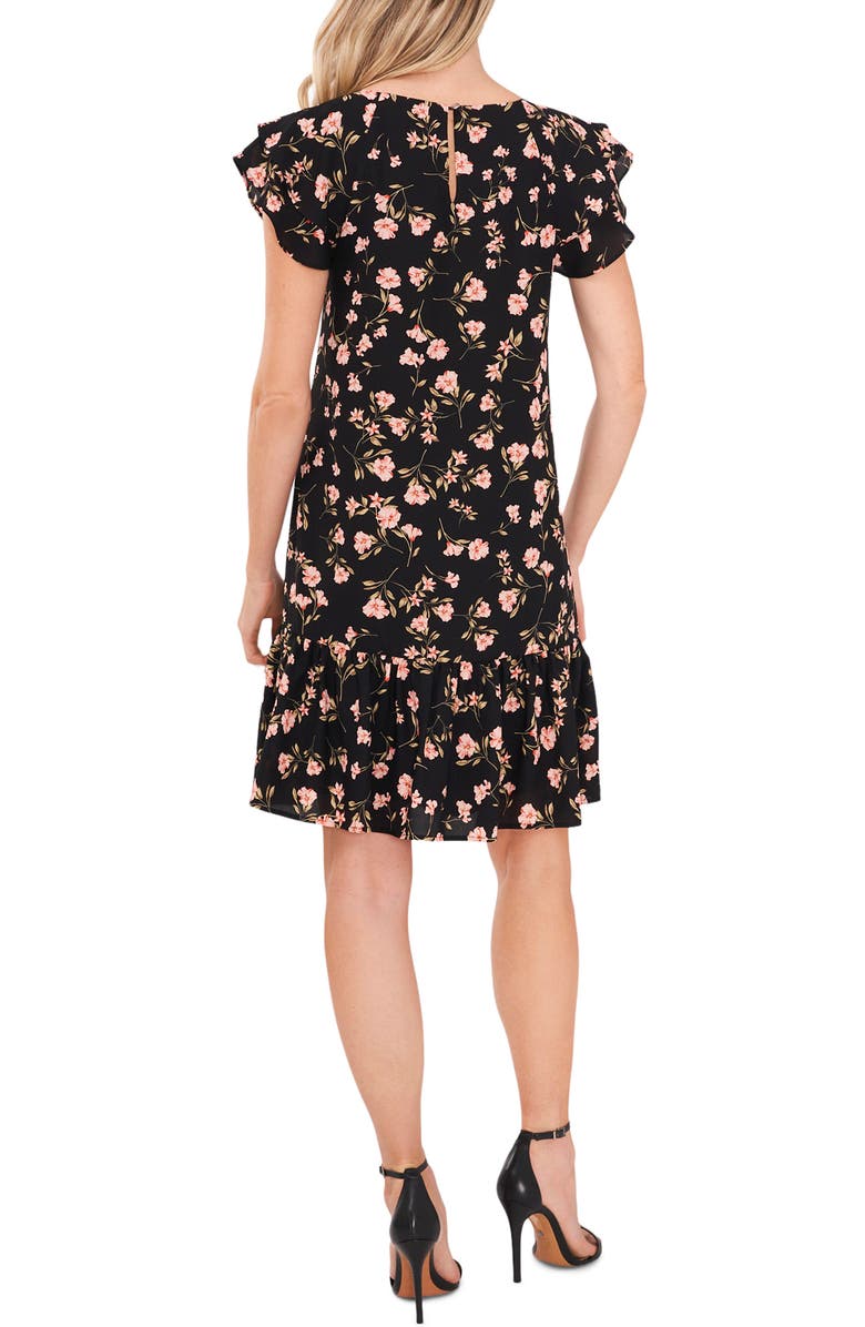 CeCe Tiered Flutter Sleeve Floral A-Line Dress, Alternate, color, 