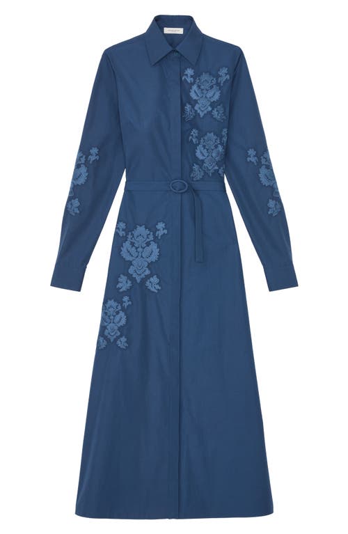 Lafayette 148 Embroidered Cotton Midi Shirtdress In Lido Blue