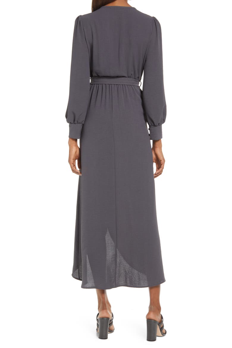 Long Sleeve Faux Wrap Dress, Alternate, color, CHARCOAL