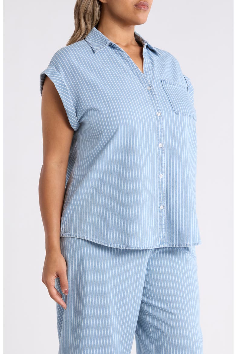 Stripe Cotton Button-Up Shirt, Alternate, color, MEDIUM WASH / WHITE