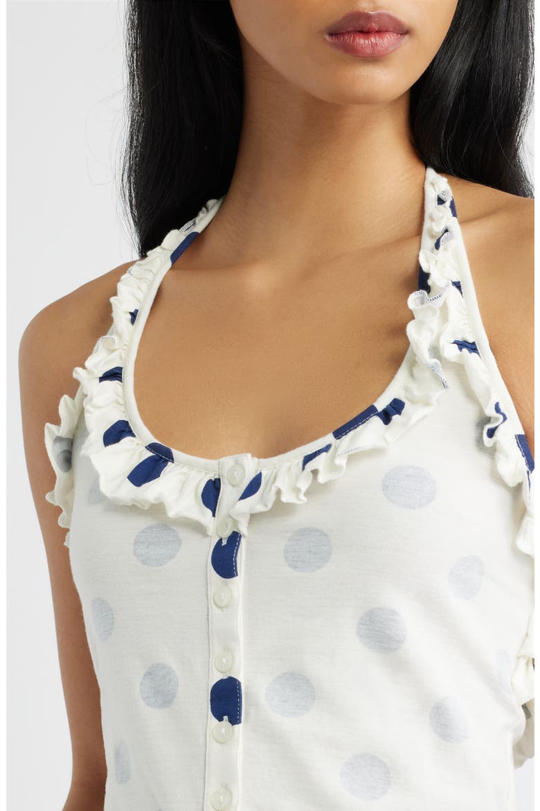 Zazie Ruffle Polka Dot Organic Cotton Halter Top, Alternate, color, WHITE