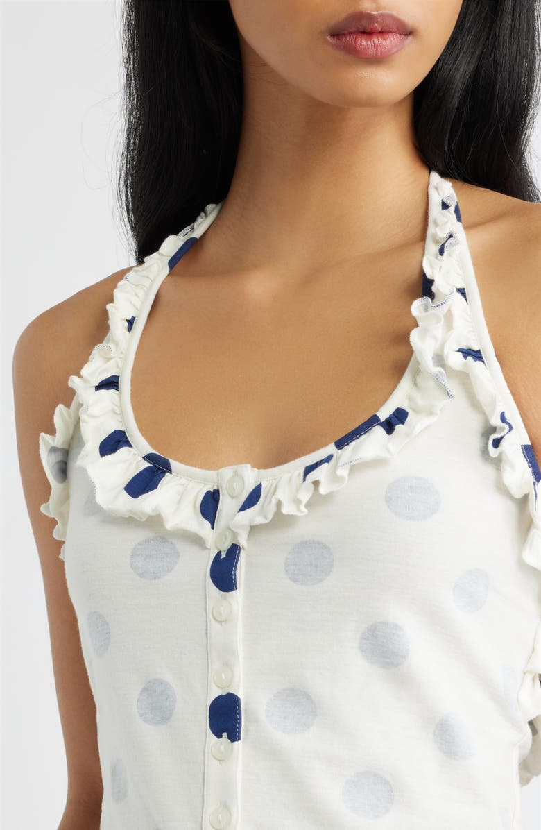 Damson Madder Zazie Ruffle Polka Dot Organic Cotton Halter Top, Alternate, color, White